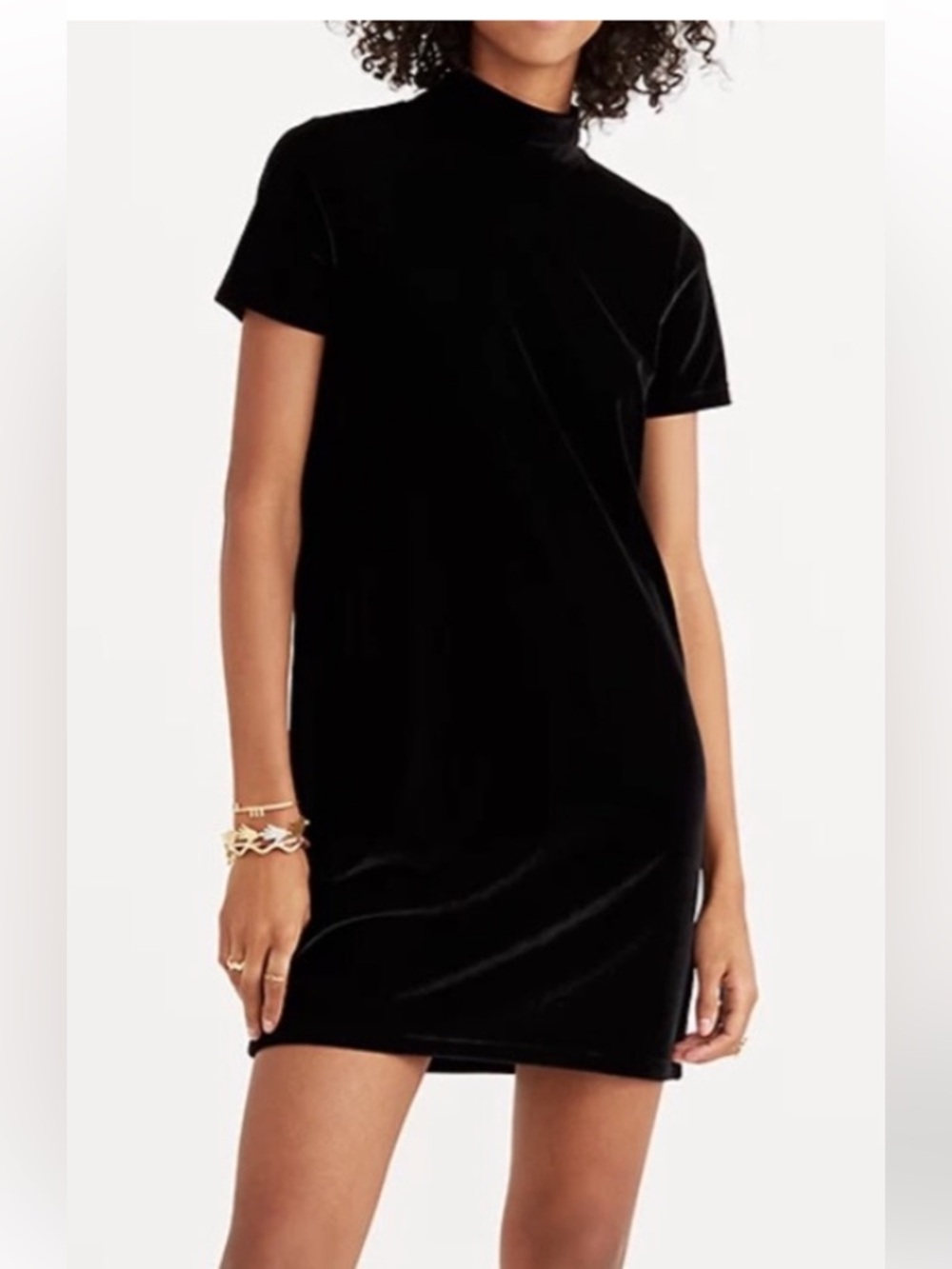 Madewell Black Velvet Short-Sleeve Mini Dress